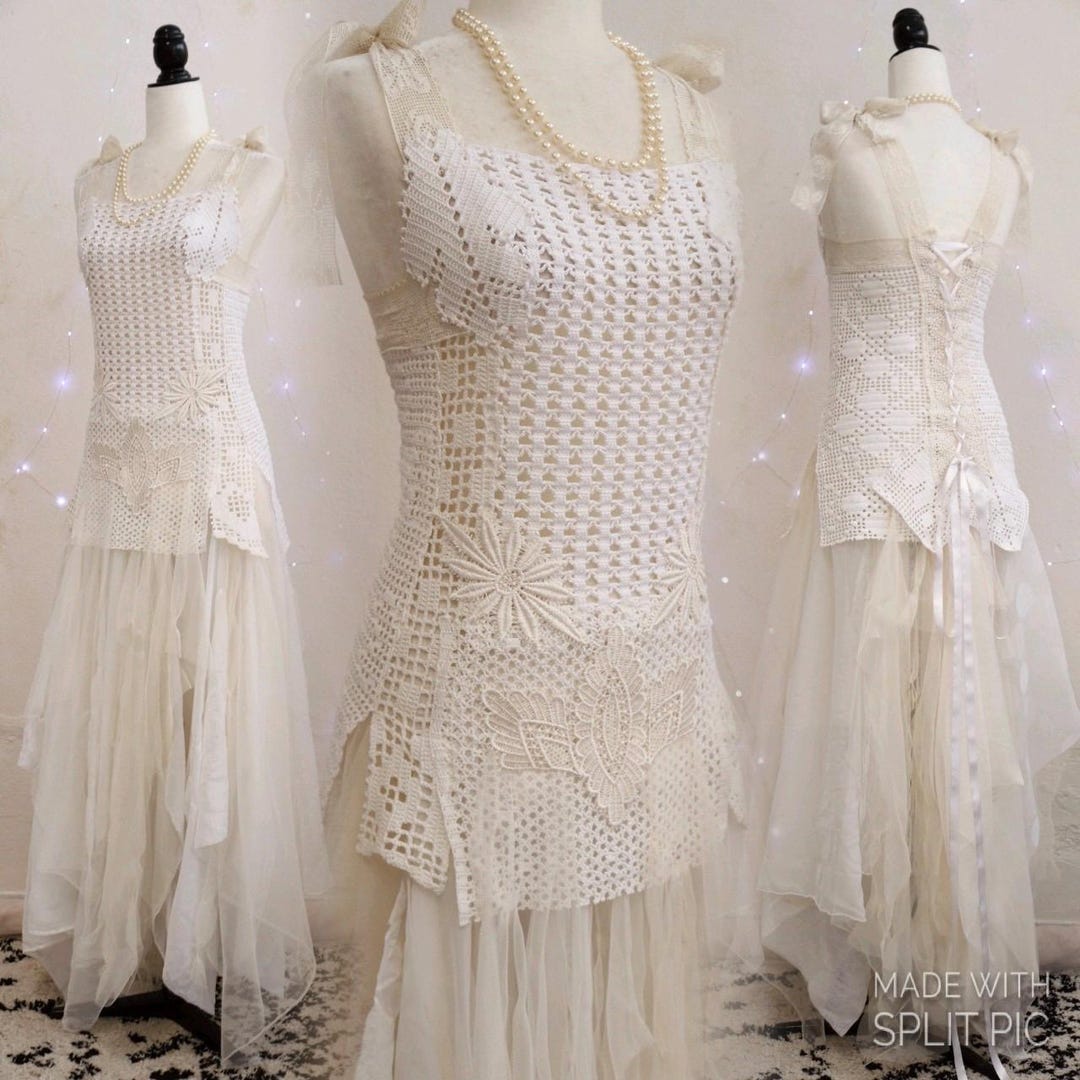 Handmade Shabby Chic Crochet Dress - Tattered Boho Wedding Dress ...