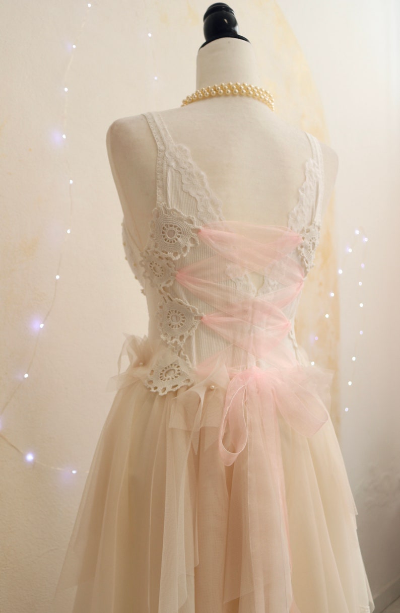 Handmade Bustier Fairy Dress White & Blush Beaded Boho Etsy