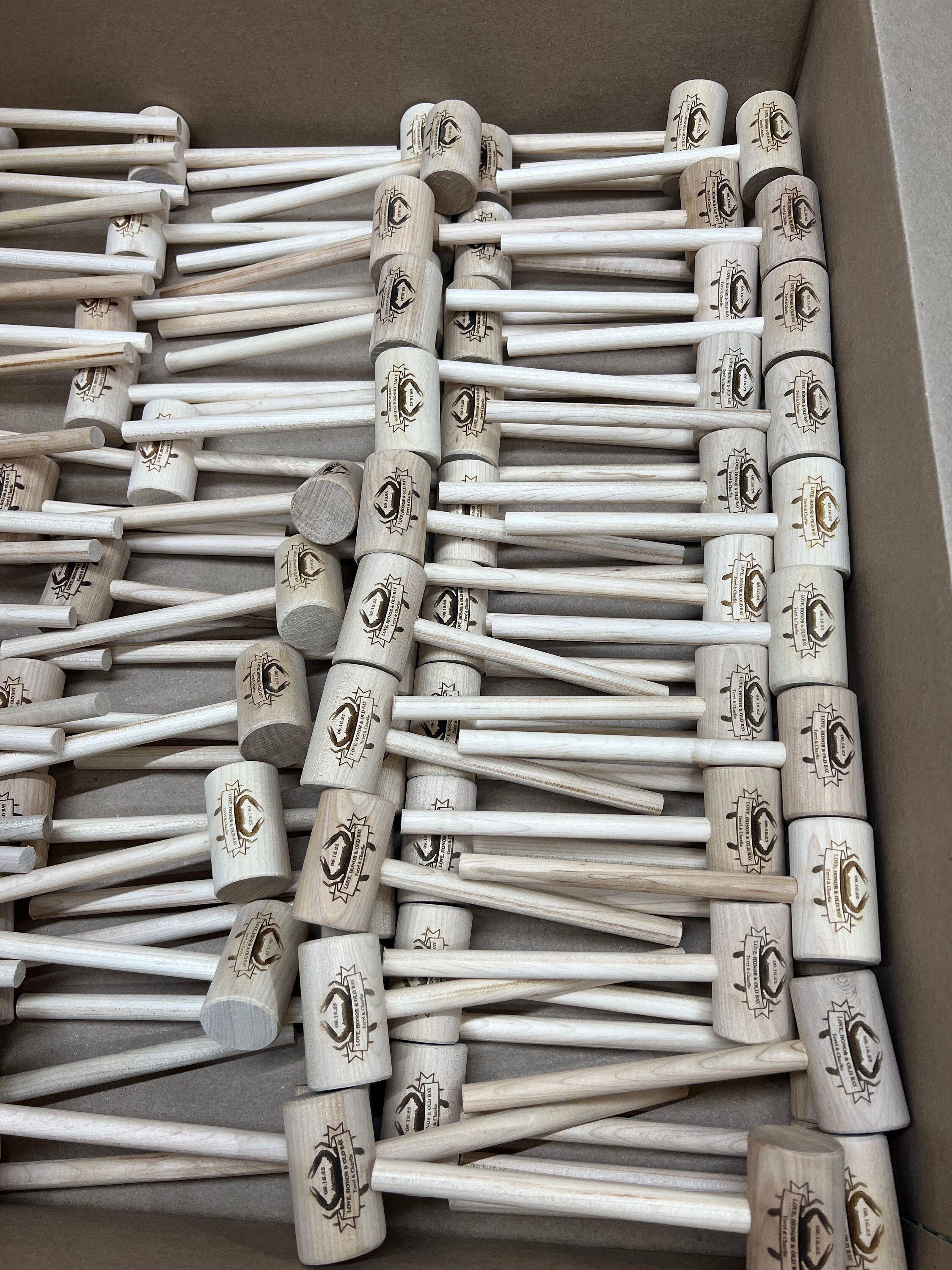 Laser Engraved Crab Mallet Set of 6, Custom Wooden Crab Mallet