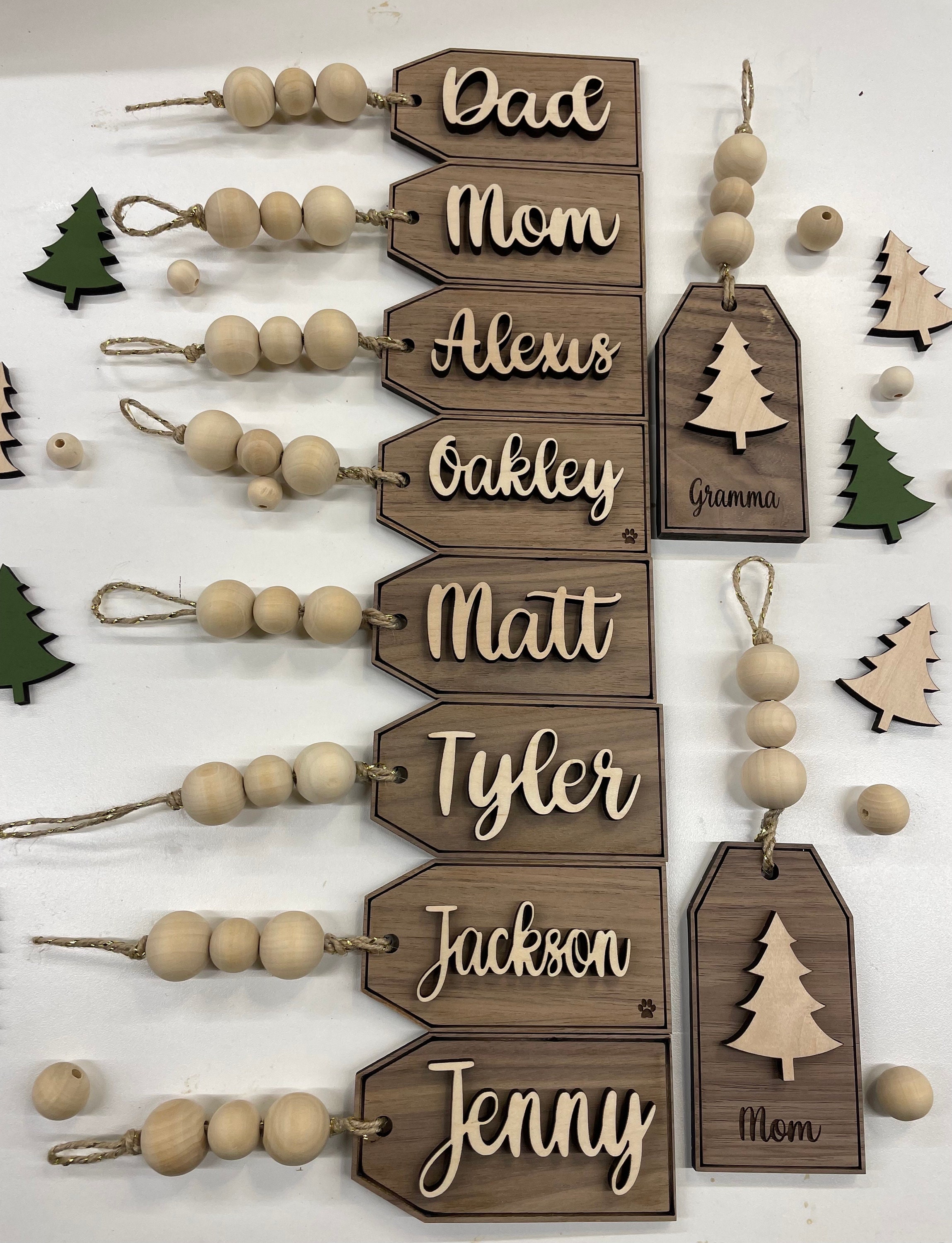 Stocking Tags, Christmas Gift Tags, Wood/acrylic Personalized Tags