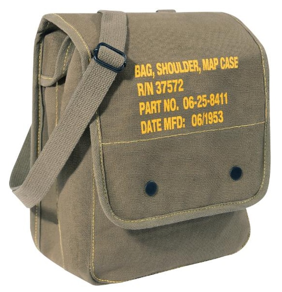Canvas Map Messenger Bag with Military Stencil
