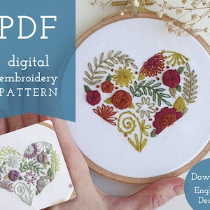 Floral Heart digital embroidery pattern
