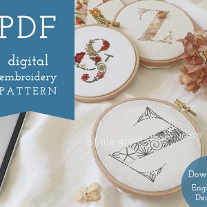 Floral letter &quot;Z&quot; digital embroidery pattern & guide