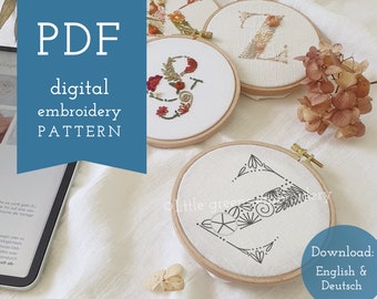 刺繍パターン | アルファベット文字 | 花のイニシャル M | PDF