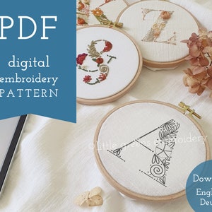 Floral letter "A" digital embroidery pattern & guide