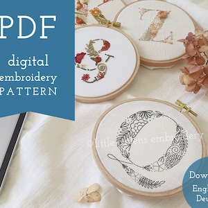 Floral letter "Q" digital embroidery pattern & guide