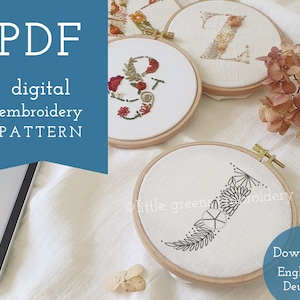 Floral letter &quot;J&quot; digital embroidery pattern & guide