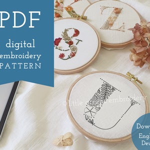 Floral letter "U" digital embroidery pattern & guide