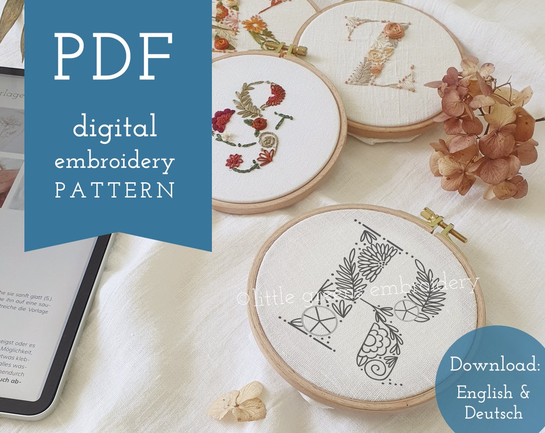 Embroidery Pattern Letter R Floral Letter