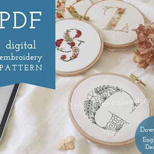 Floral letter &quot;G&quot; digital embroidery pattern & guide