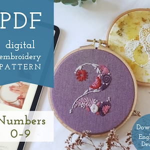 Floral Numbers 0-9 digital embroidery pattern & guide