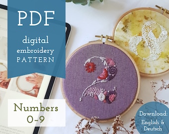 Florale Zahlen 0–9 digitale Stickvorlage und Anleitung