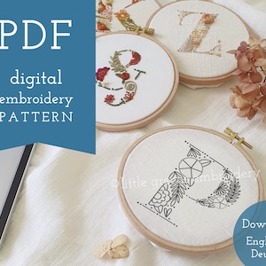 Floral letter &quot;P&quot; digital embroidery pattern & guide