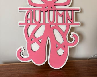 Personalized Dance Door or Wall Sign, Dancer Decoration Name, ballet shoes, ballerina name sign