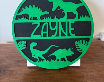 Personalized Name Dinosaur Sign, Jurassic Theme, Kids Room Decor Home Decoration, Door Hanger, Nursery Wall Art, Baby Shower Gifts, Birthday