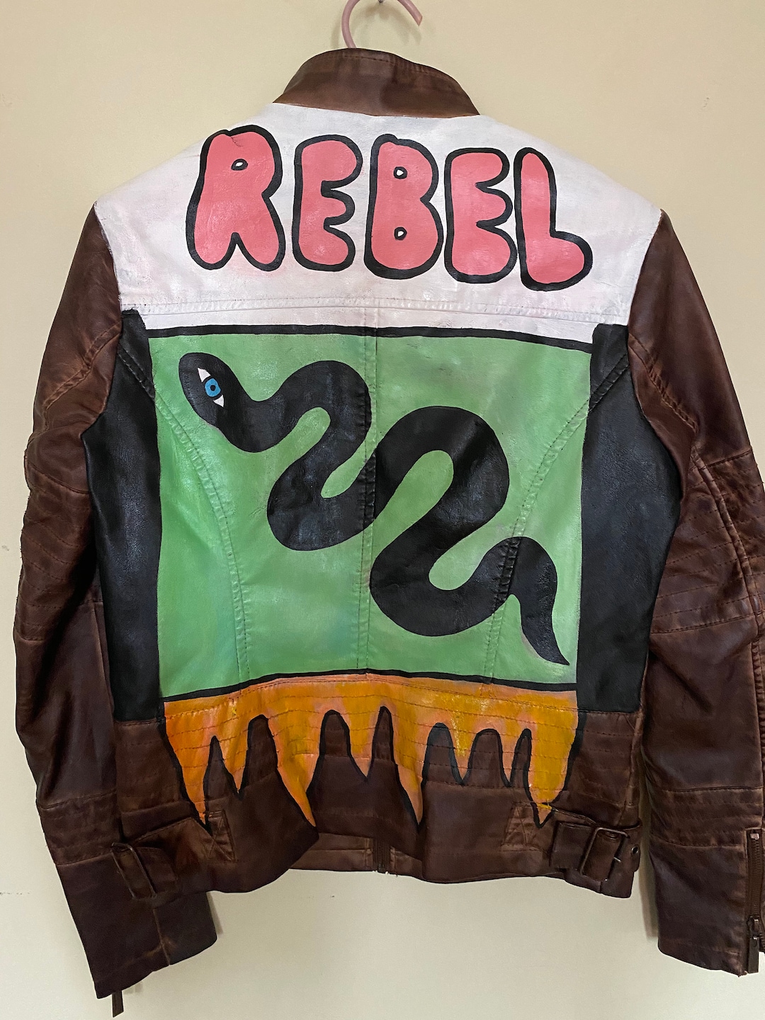 Hand Painted Faux Leather Jacket Etsy
