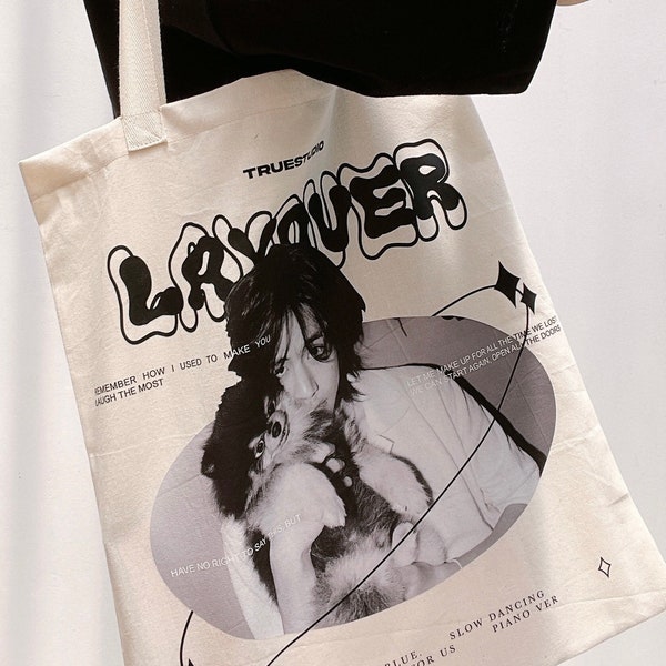 LAYOVER V Kim Taehyung cotton canvas totebag solo album V layover yeontan bts merchandising aesthetic design gift tote bag