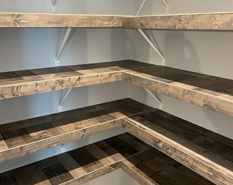 Custom Rustic Gray Wood Shelf Metal Wire Rack Cover Pantry Kitchen