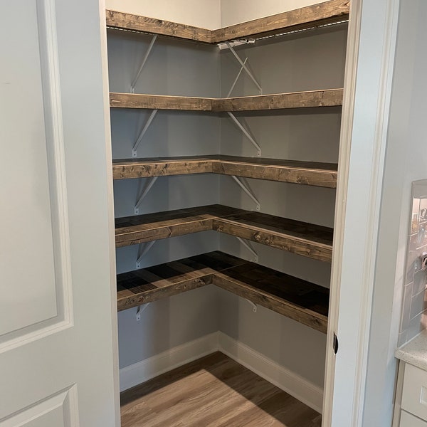 Custom Rustic Gray Wood Shelf Metal Wire Rack Cover Pantry Kitchen Home Closet DIY