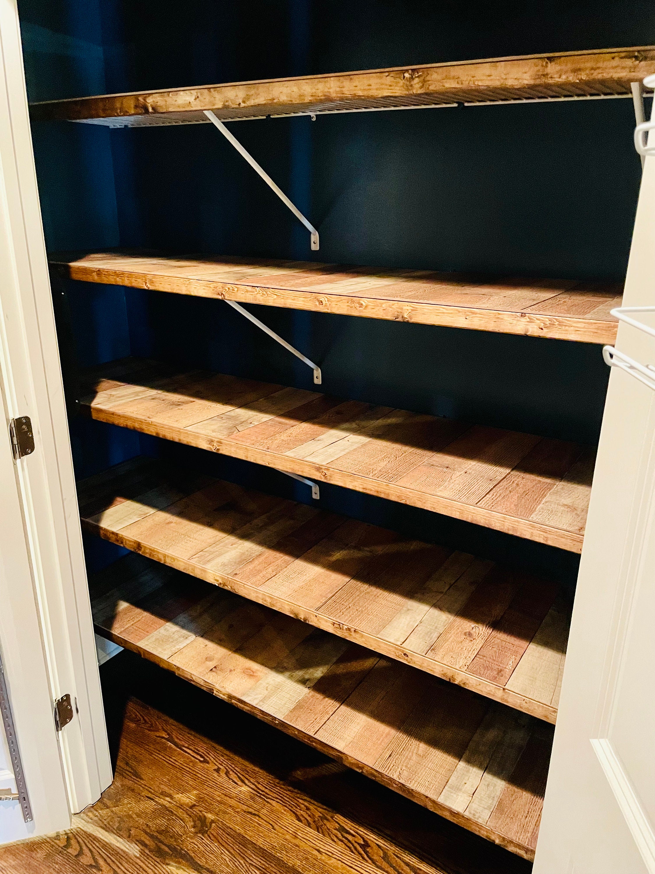 Custom Rustic Brown Wood Shelf Metal Wire Rack Cover Pantry Etsy