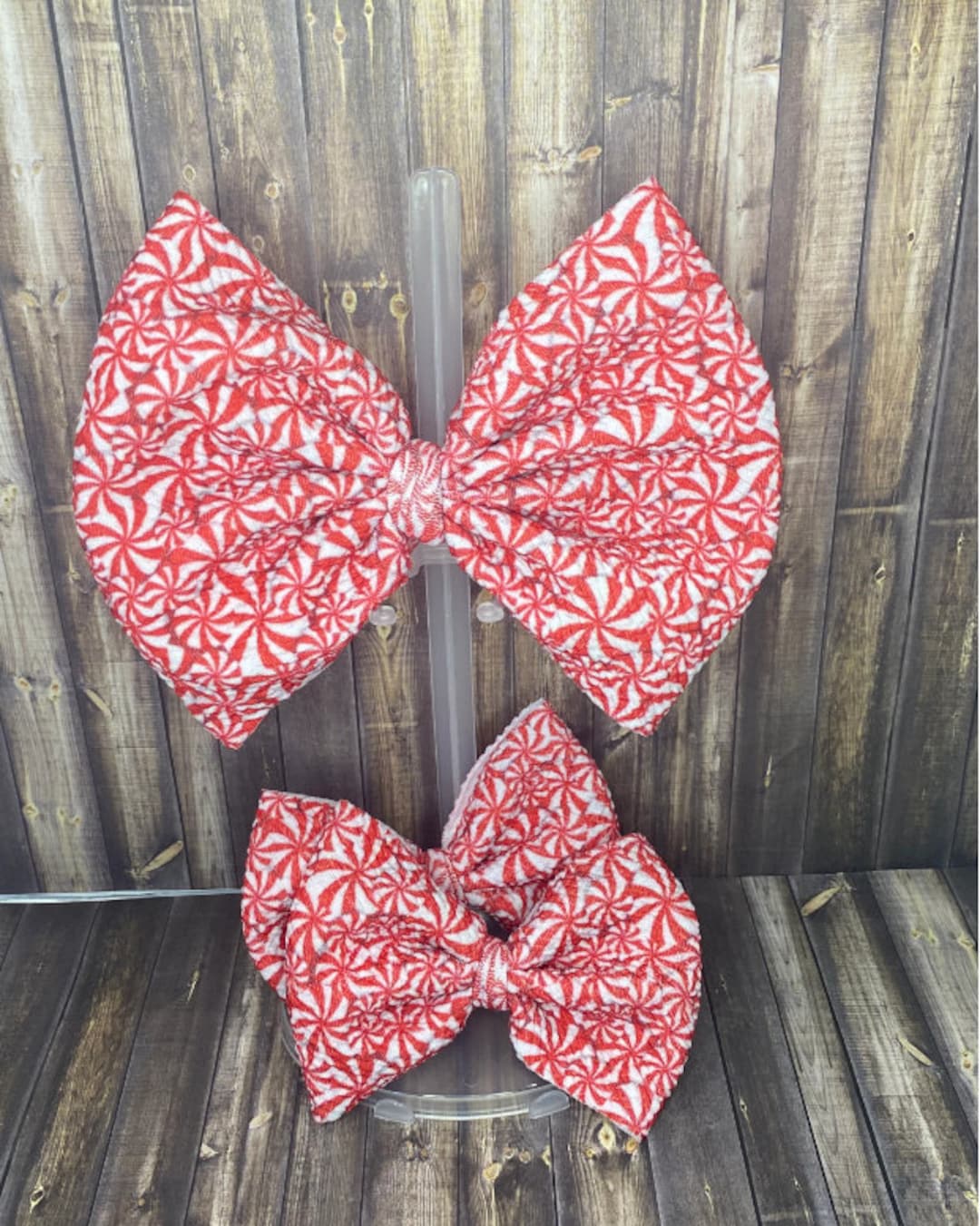 Peppermint Swirl Bow Christmas Hair Bow Red and White Hair Etsy