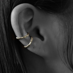 Small Dainty ear cuff, sterling silver and bronze metal, organic texture, nature inspired, elven jewelry, handmade jewelry