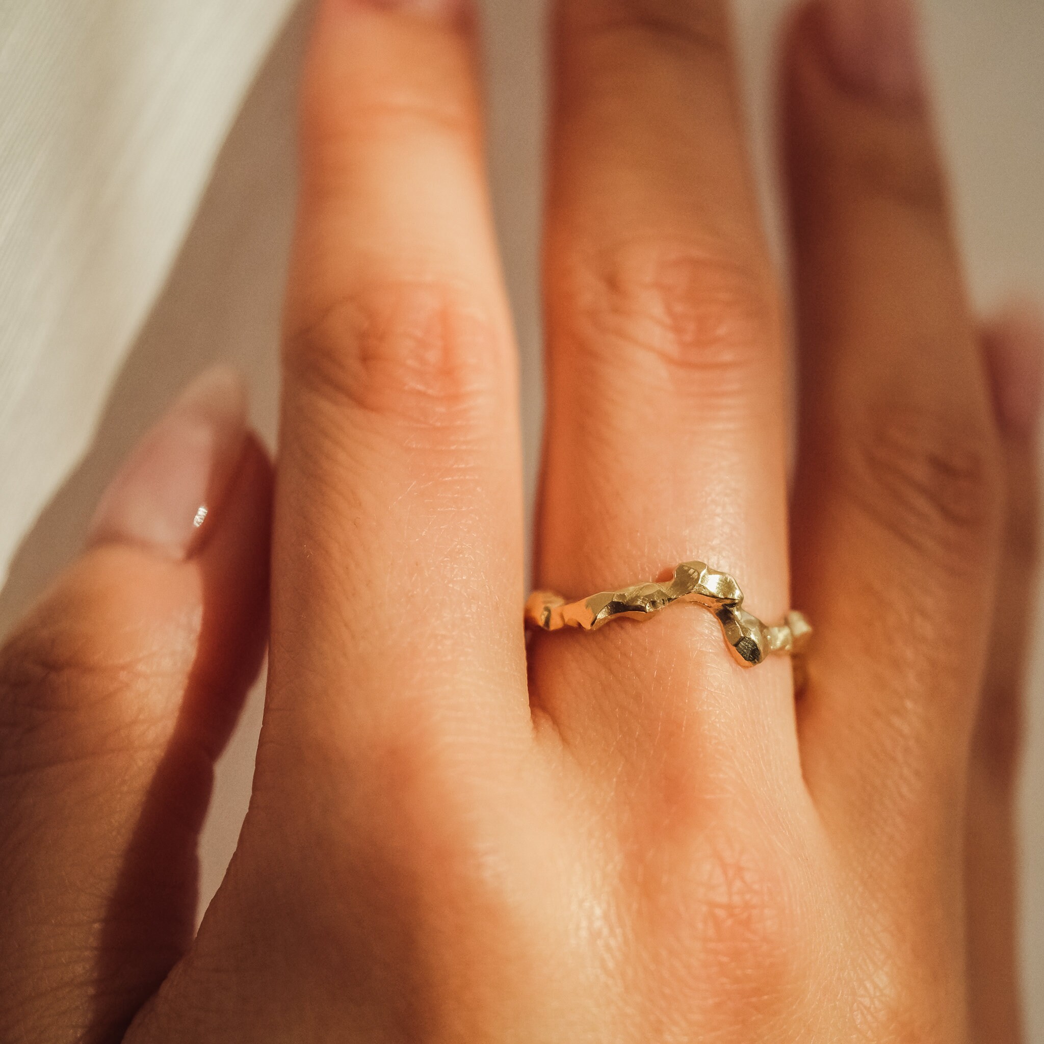 Textured Gold Branch Rings for Women 14k Gold Dainty Ring Etsy Canada