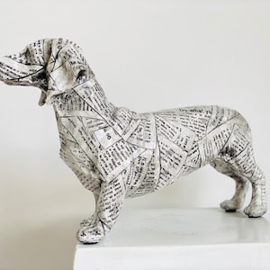 Pop Art Dog Statue, Large Dachshund Dog Sculpture, Newspaper Covered Dog, Dog Statue, Animal Decorative Figurine Resin Art and Craft, Gift