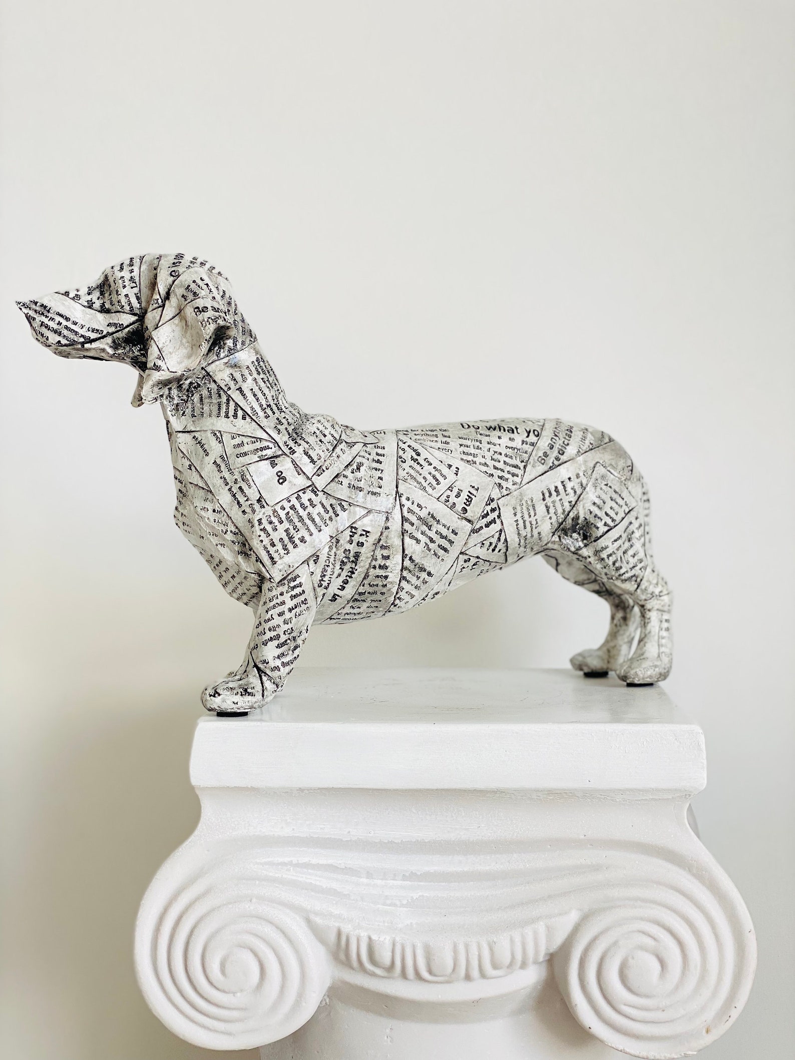Pop Art Dog Statue, Large Dachshund Dog Sculpture, Newspaper Covered