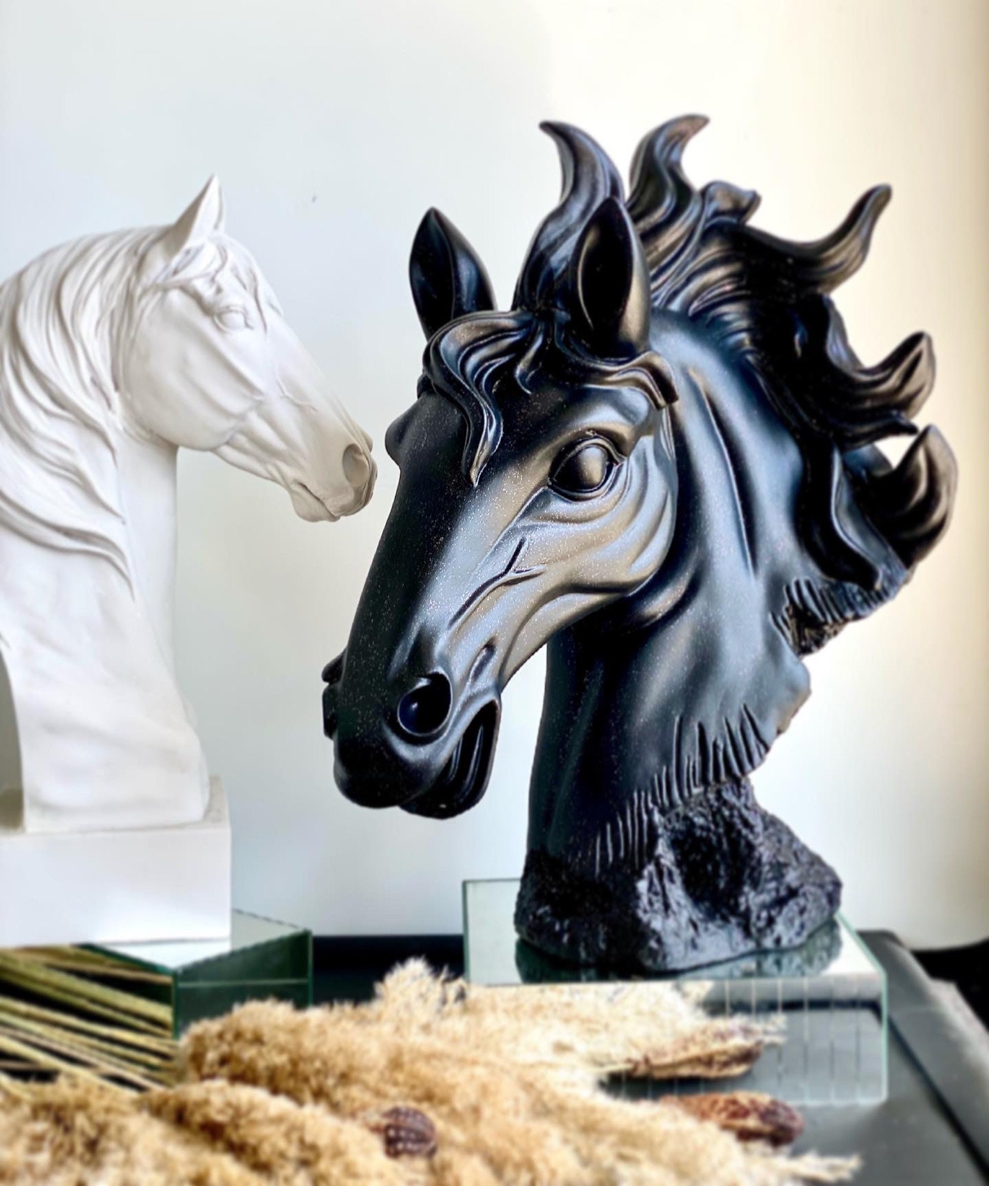 22 Elegant Luxurious Horse Head Black Horse Sculpture Etsy