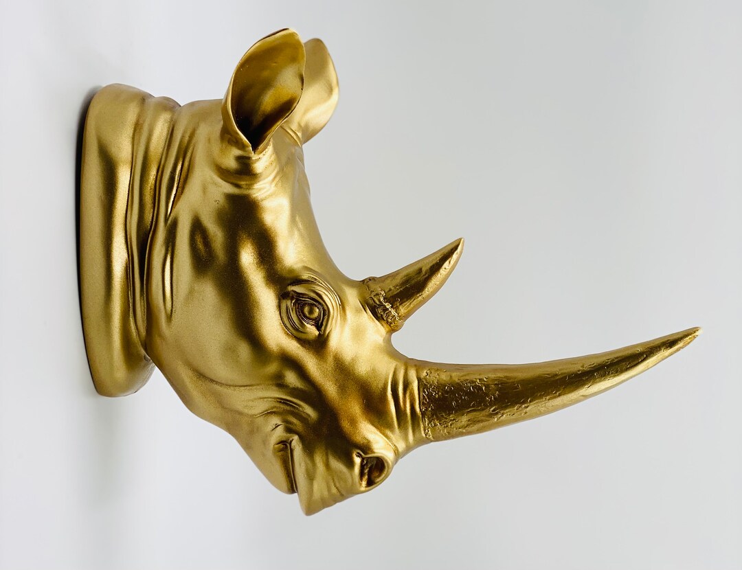 Golden Rhino Wall Mount Wild Animal Wall Sculpture Animal Head Resin