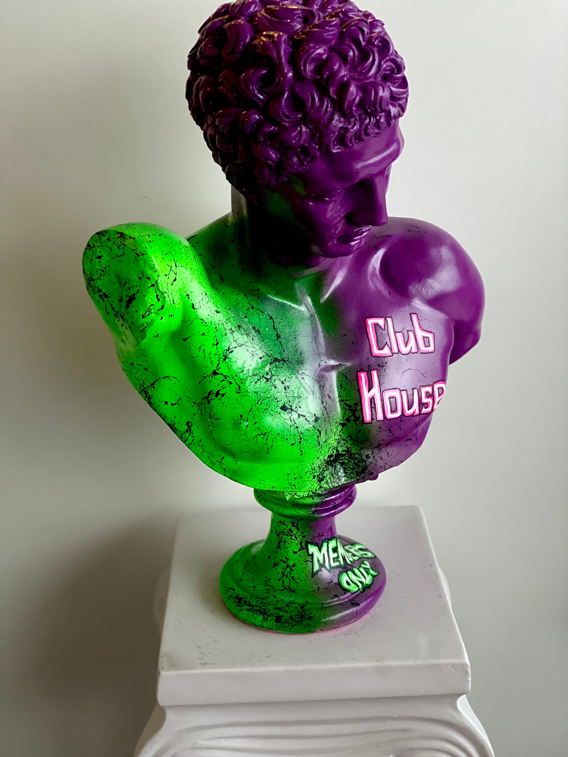 Neon Art, Pop Art Statue, 20.5 LARGE Size Greek God Bust, Pop Art