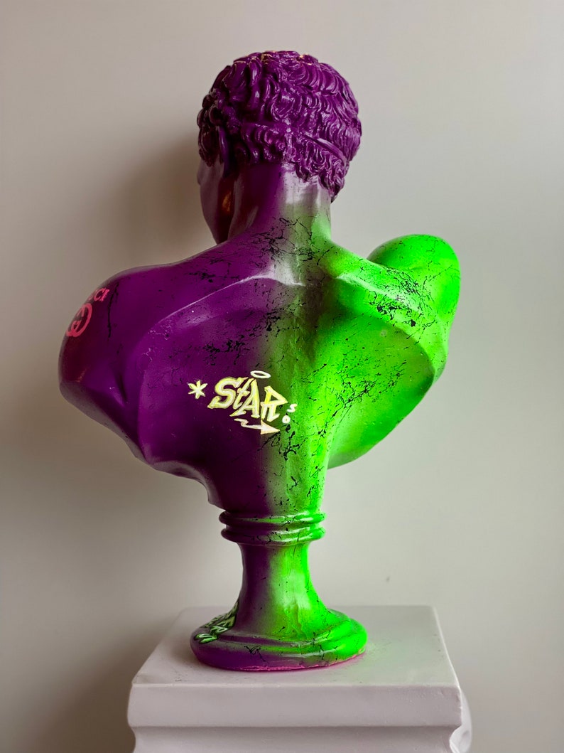 Neon Art, Pop Art Statue, 20.5 LARGE Size Greek God Bust, Pop Art