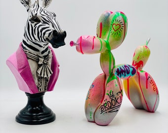手彫り 置物 Pop Art Zebra Statue, Zebra Animal Sculpture, Flocked Zebra