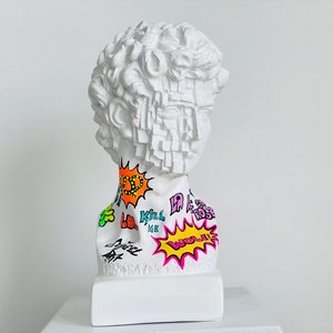 Pop Art David Bust, David Statue Michelangelo, Contemporary Unique David Sculpture Damier Face, Modern Home Decor, Custom Artwork Gift Shop