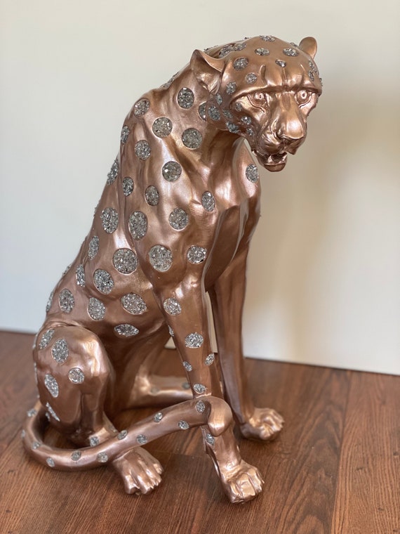 26 GIANT Leopard Statue, Luxurious Diamond Design Cheetah Figure