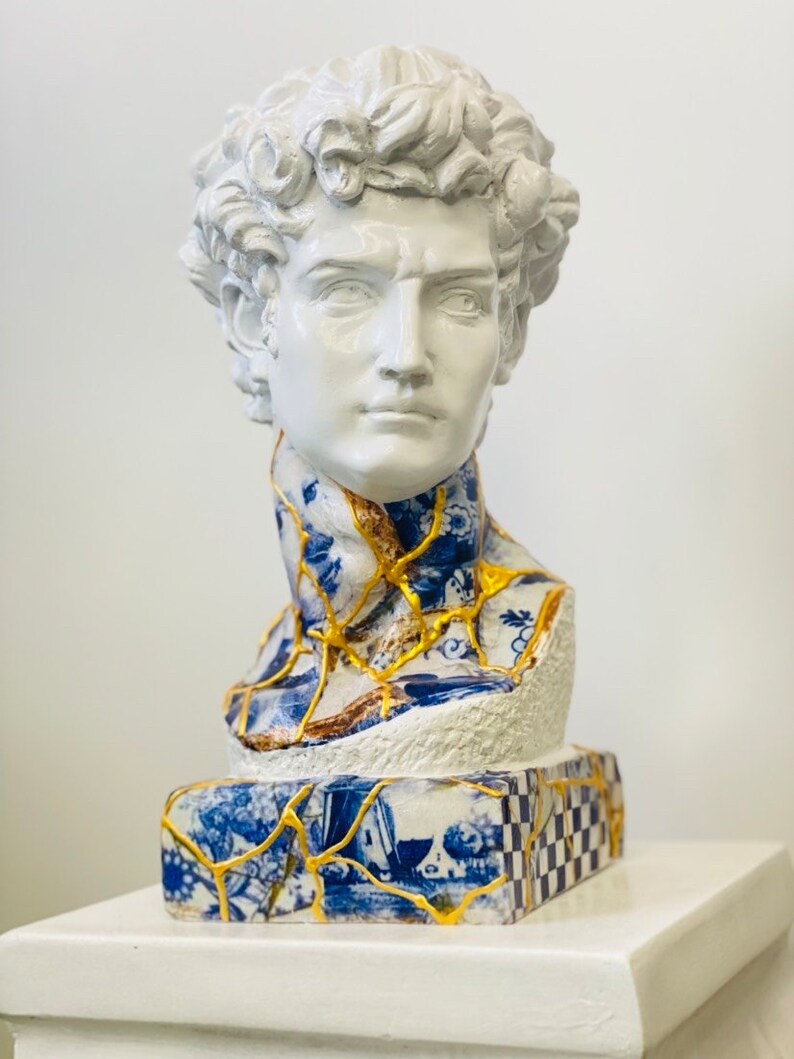 Kintsugi Sculpture, Davis Satatue With Kintsugi, Japanese Art Sculpture