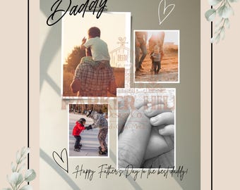 Collage de fotos para el Día del Padre: Arte mural floral personalizable (descarga digital)