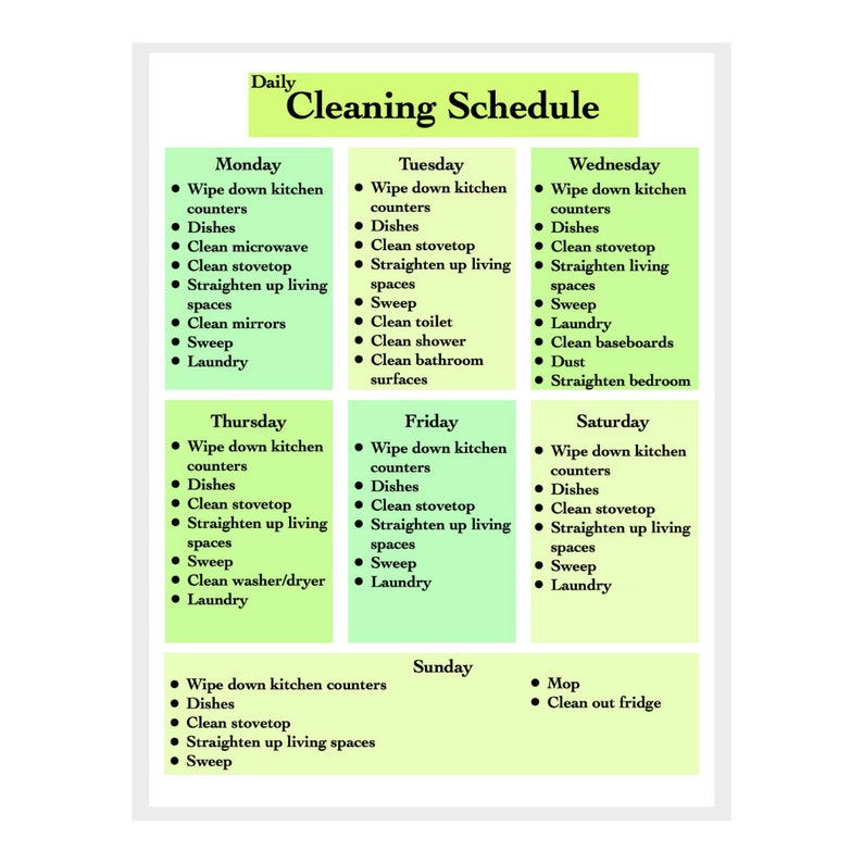 Green Machine Cleaning Schedule 7 Days image 1