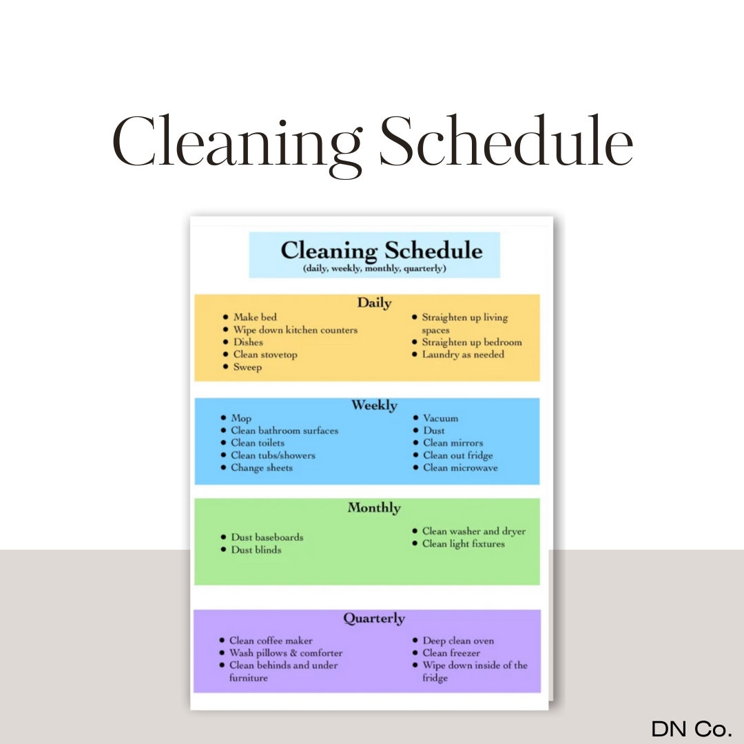 Cleaning Schedule - Daily, Weekly, Monthly &amp; Quarterly - Etsy