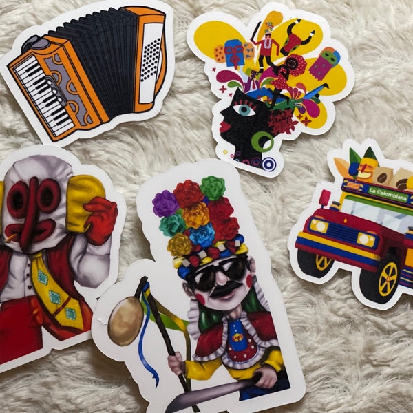 Barranquilla Carnaval Stickers | Carnaval de Barranquilla Stickers | Colombia Stickers | Accordion stickers | Congo | Marimonda | Chiva