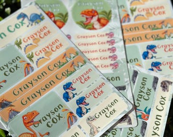 Personalized Dinosaur School Stickers: 56 Custom Name Labels
