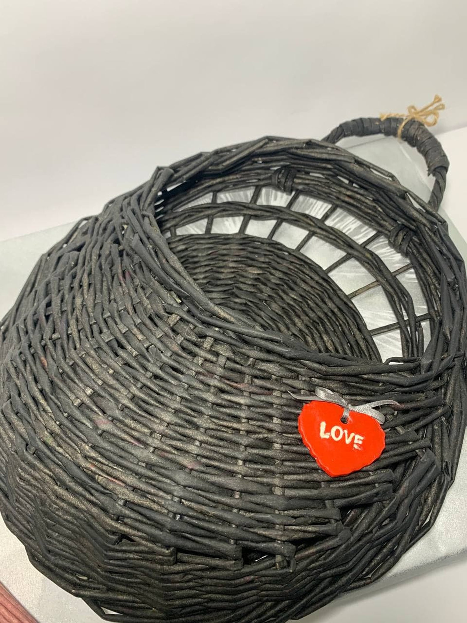 Black Basket with Heart. Handmade Etsy
