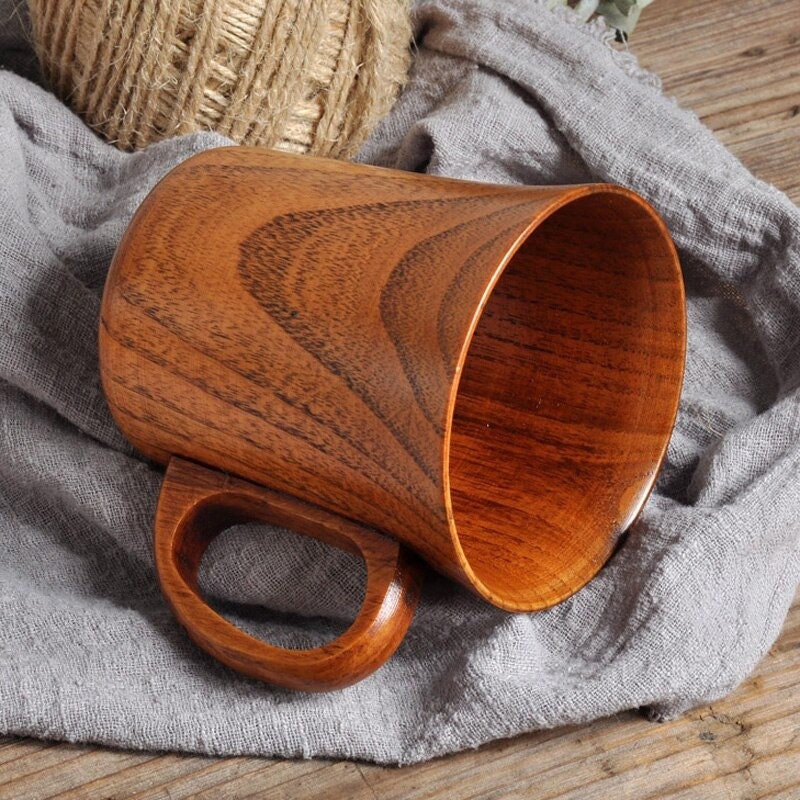 280ml Handmade Wooden Coffee Mug Tea Cup With Handle Wood Retro