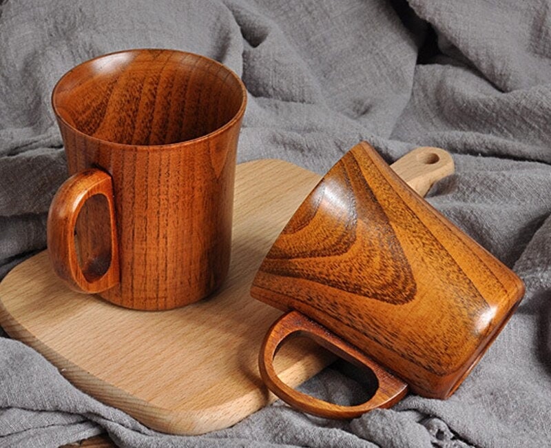 Wide Glass Coffee Mug With Wooden Handle Sets - MASU
