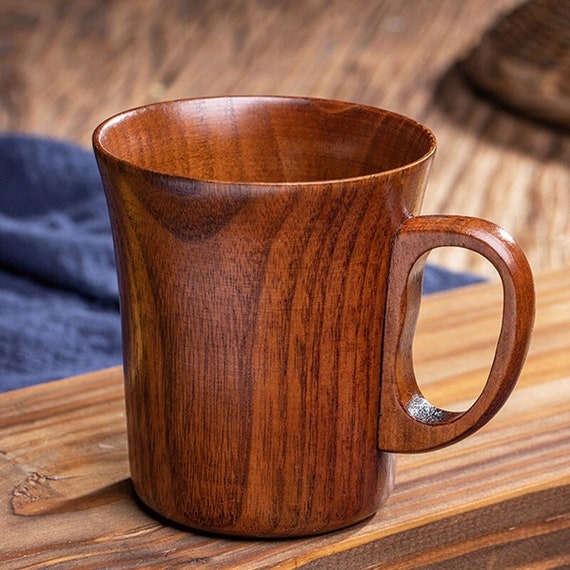 280ml Handmade Wooden Coffee Mug Tea Cup With Handle Wood Retro