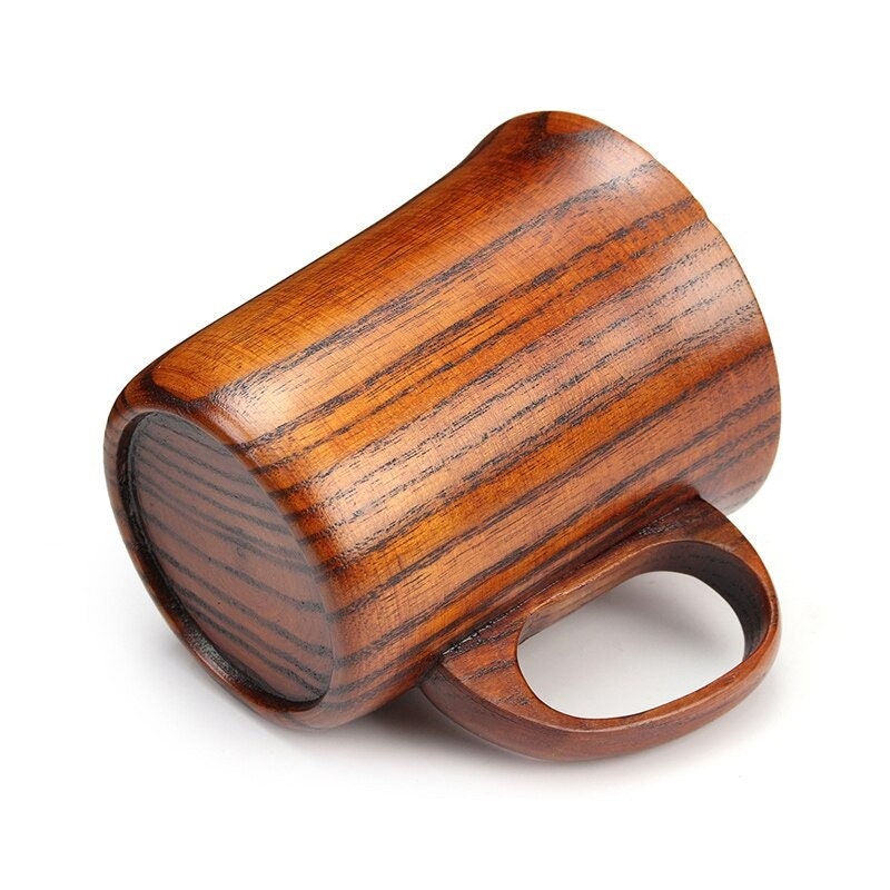 Natural Wood Cup With Handle Household Retro Wooden Cup Simple DIY Mug for  Office Desk Drink Coffee or Tea 