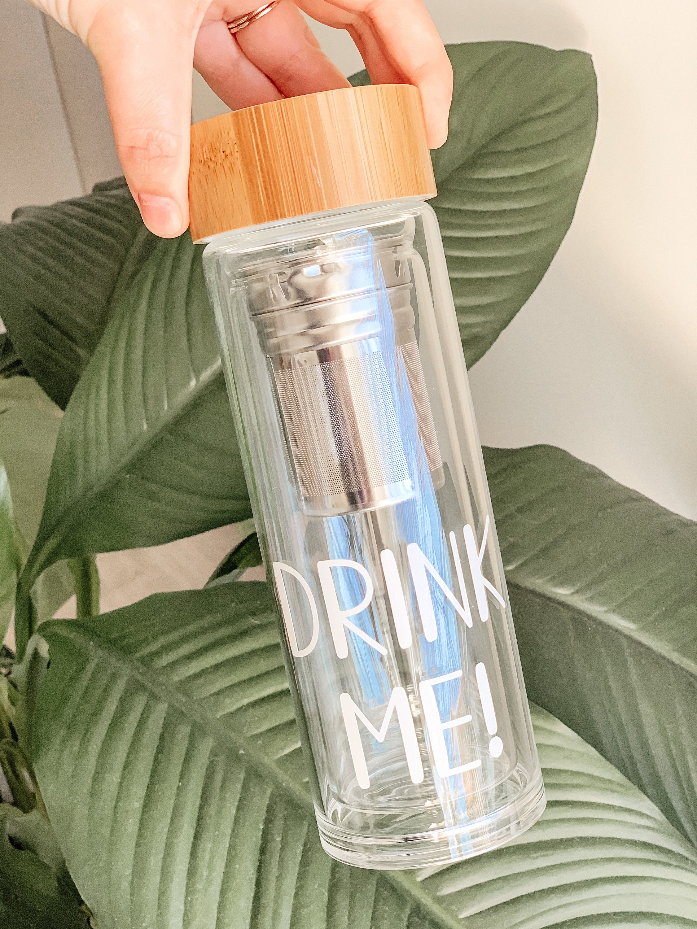 Personalised Glass Drink Bottle With Bamboo Lid and Infuser Etsy