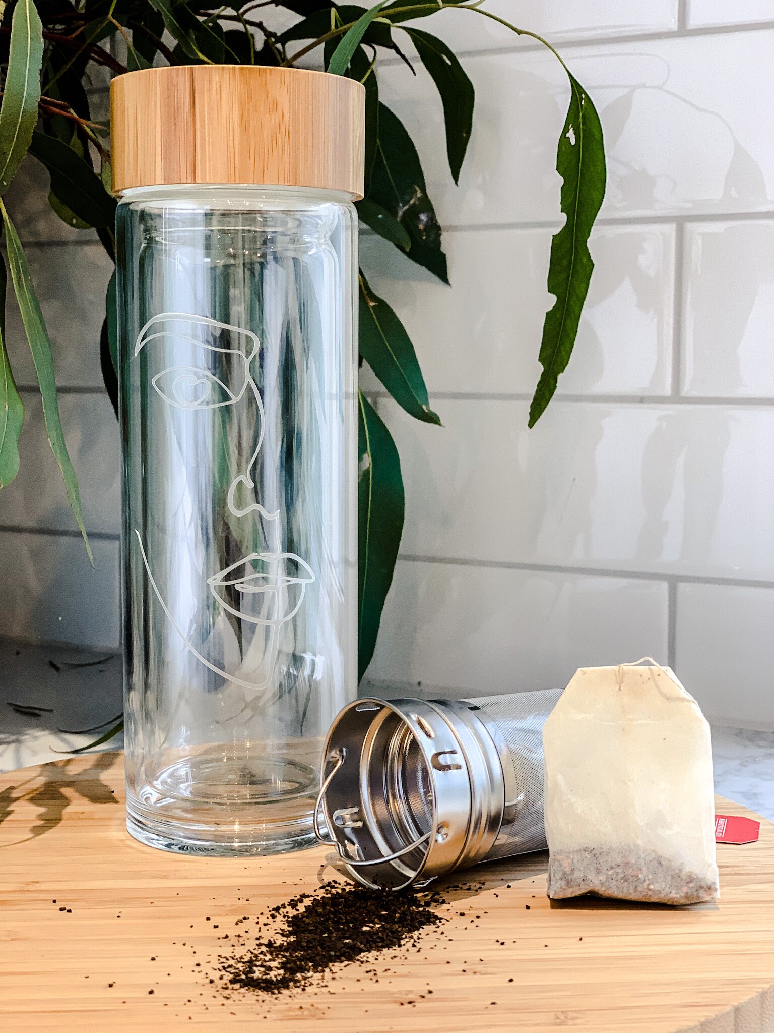 Personalised Glass Drink Bottle With Bamboo Lid and Infuser Etsy