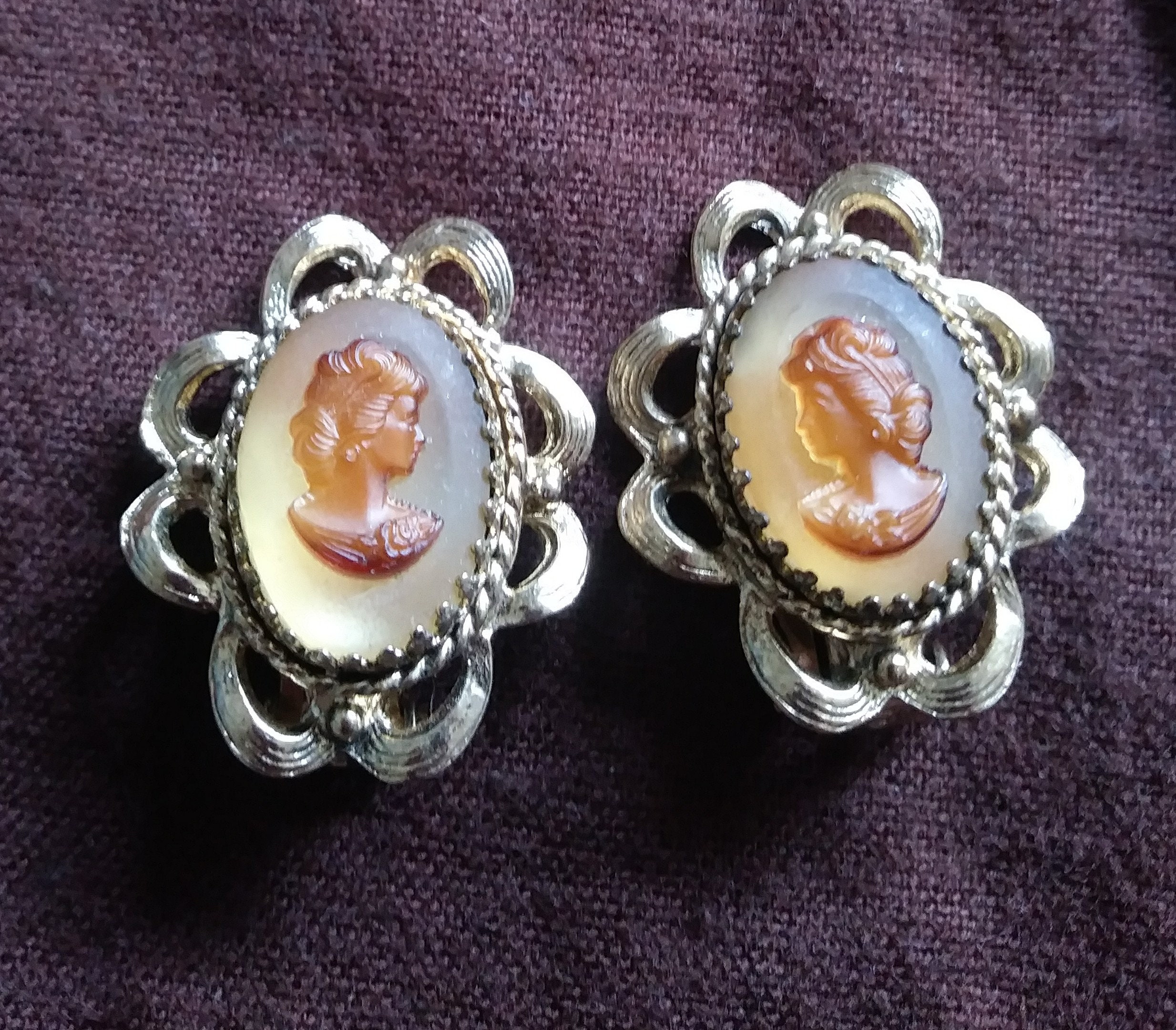 Vintage Whiting & Davis Cameo Clipon Earrings Etsy